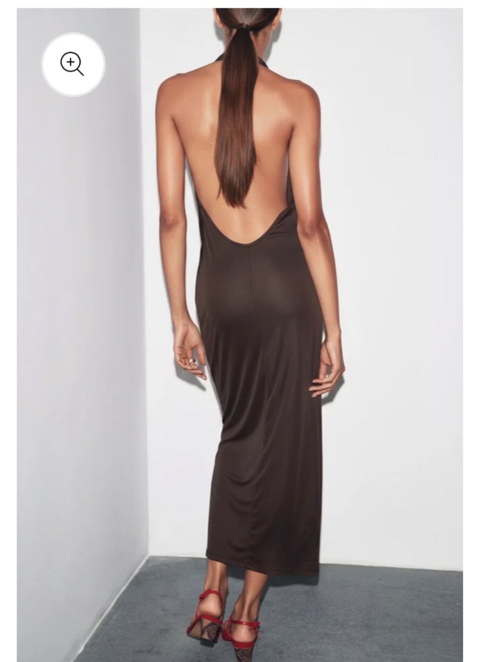 ZARA Backless Flowing Maxi Dress in Dark Brown